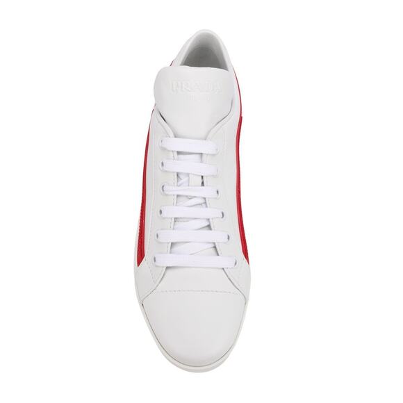 Prada Band White Red Stripe Logo Lace Up Tie Flat Low Top Trainer Sneaker 36.5 - Picture 9 of 16